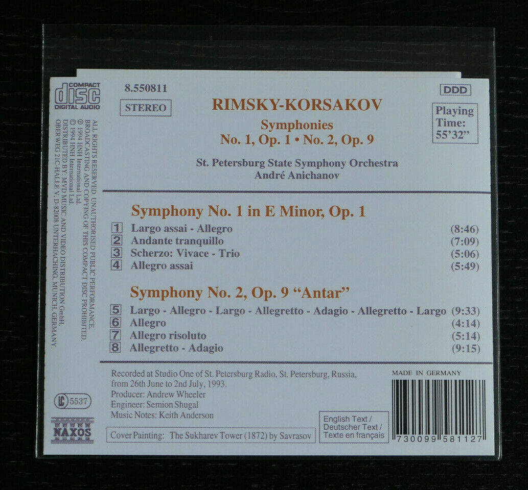 CD RIMSKY-KORSAKOV SYMPHONIES Nos 1 & 2 / A. ANICHANOV ST PETERSBURG ORCHESTRA