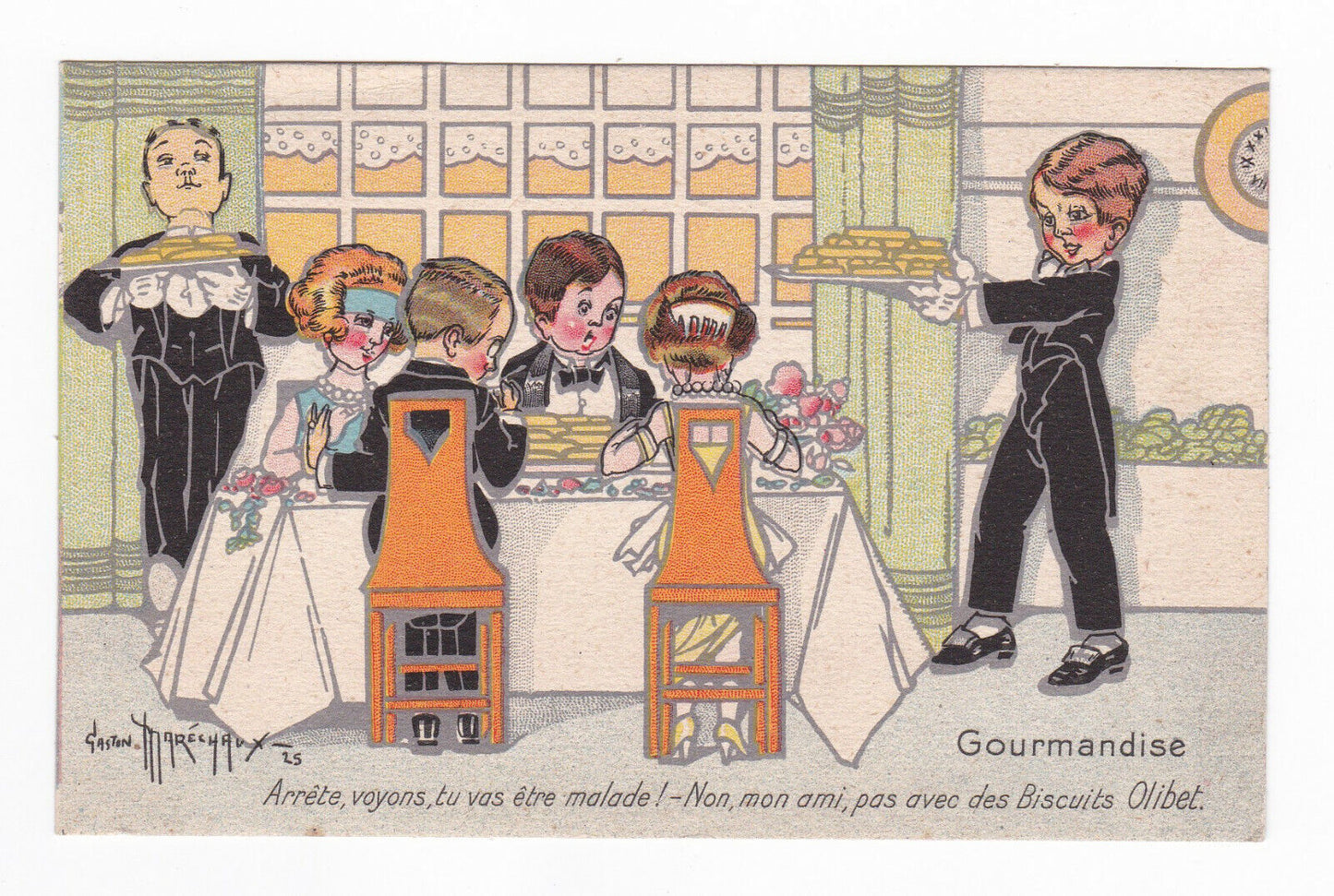 ANCIENNE PUBLICITE CARTE ANTIQUE ADVERTISING BISCUITS OLIBET MARECHAUX 1925
