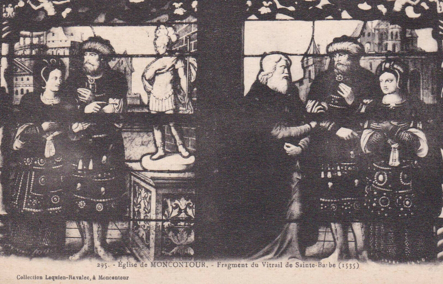 OLD POSTCARD CPA / CHURCH OF MONCONTOUR FRAGMENT OF STAINED GLASS WINDOW OF SAINT BARBARA