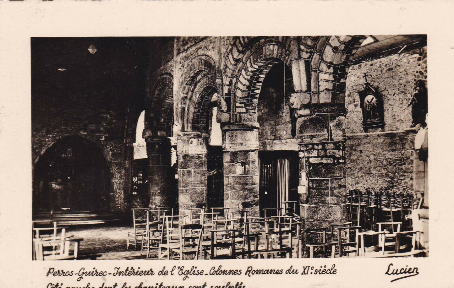 CPSM BLACK & WHITE POSTCARD / PERROS-GUIREC INTERIOR OF THE CHURCH COLUMNS