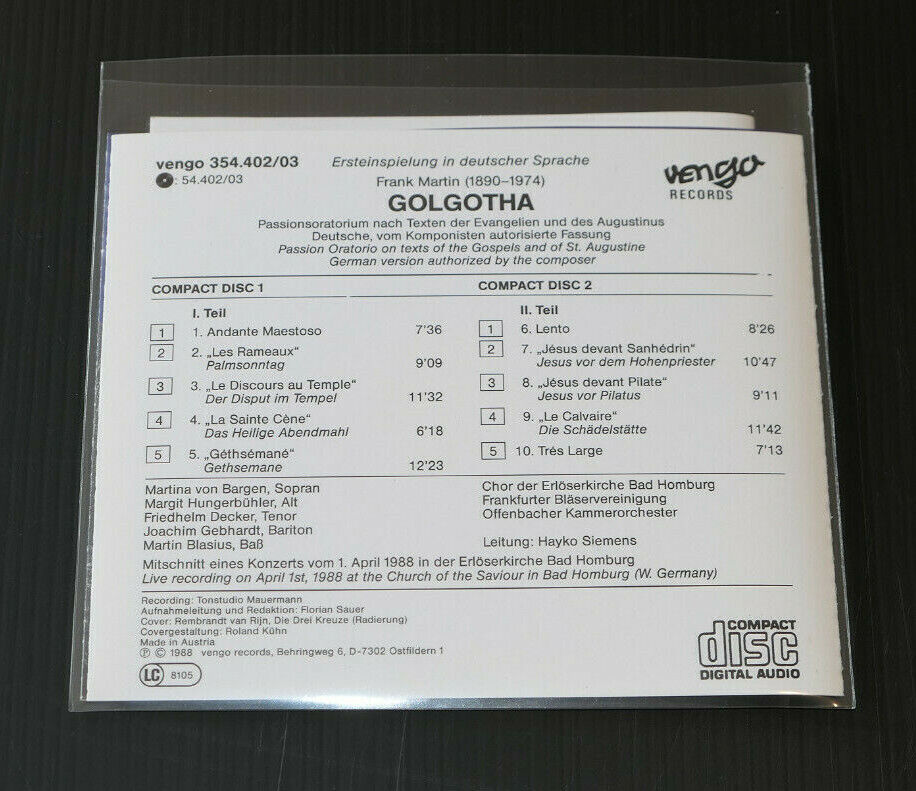 2CD FRANK MARTIN / GOLGOTHA / VENGO RECORDS / AUSTRIA 1988