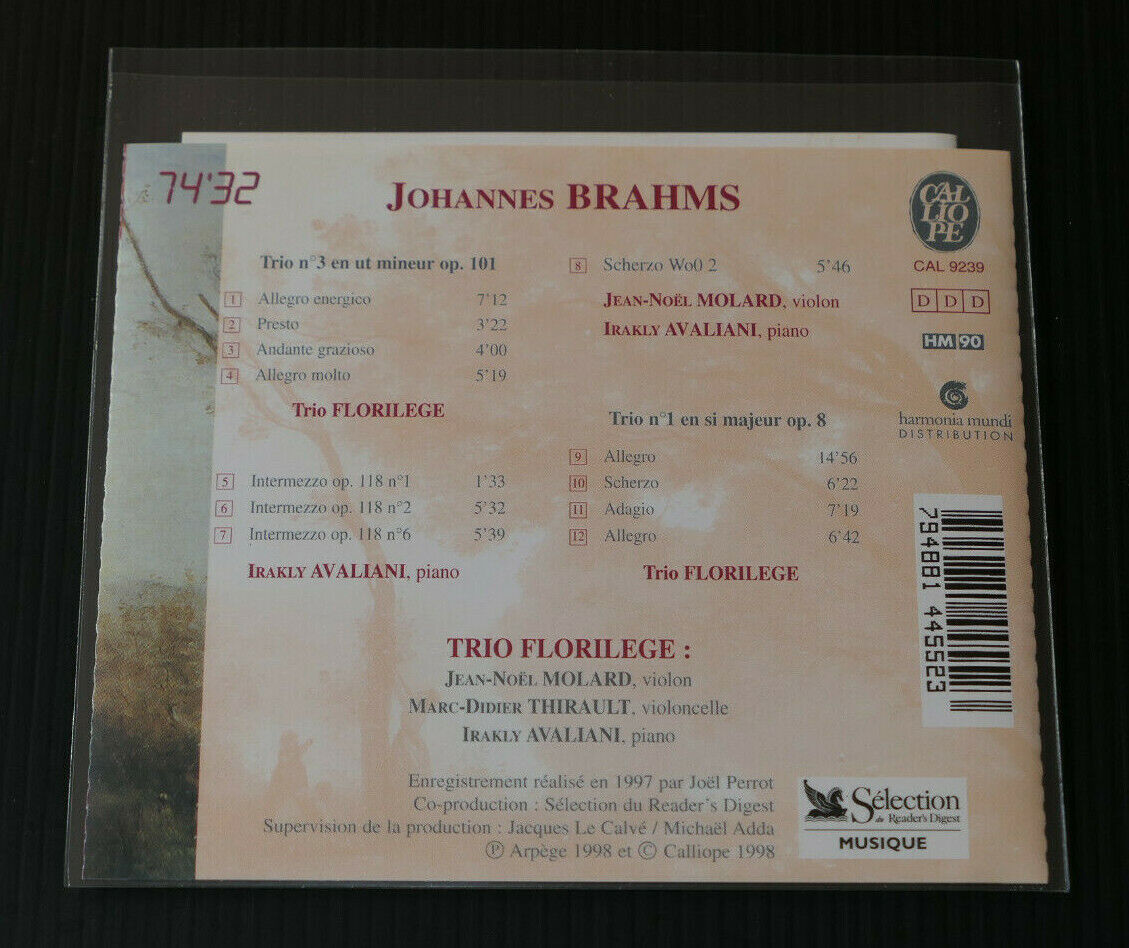 CD TRIO FLORILEGE / JOHANNES BRAHMS TRIOS 1 & 3 / CALIOPE CAL 9239 / 1998