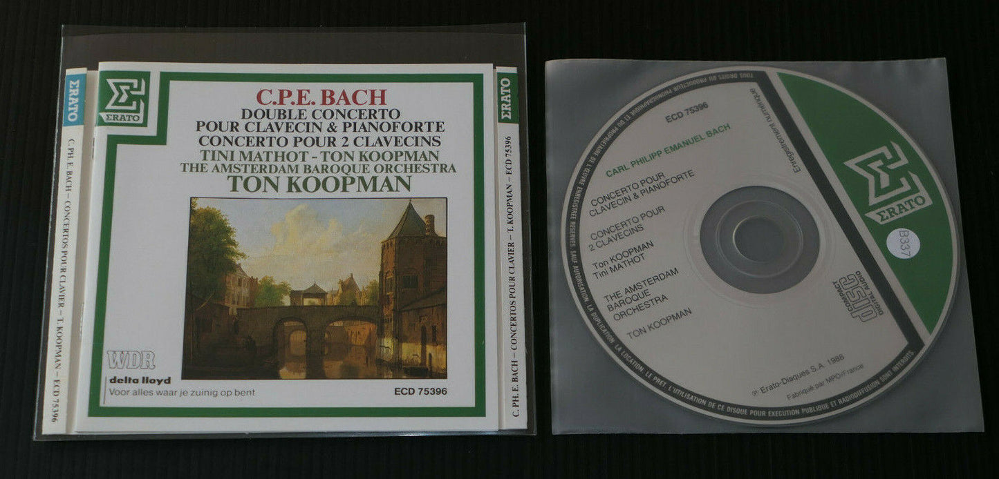CD C.P.E. BACH DOUBLE CONCERTO CLAVECIN & PIANOFORTE / TON KOOPMAN / ERATO 1988