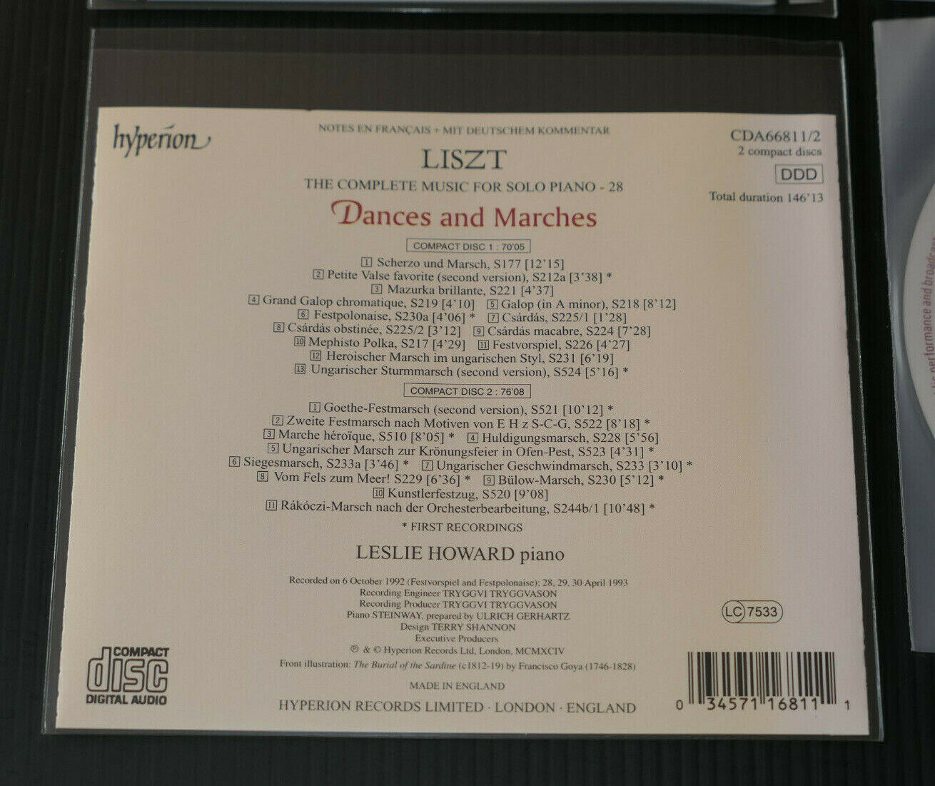 2CD LISZT DANCES AND MARCHES / LESLIE HOWARD / HYPERION 1994