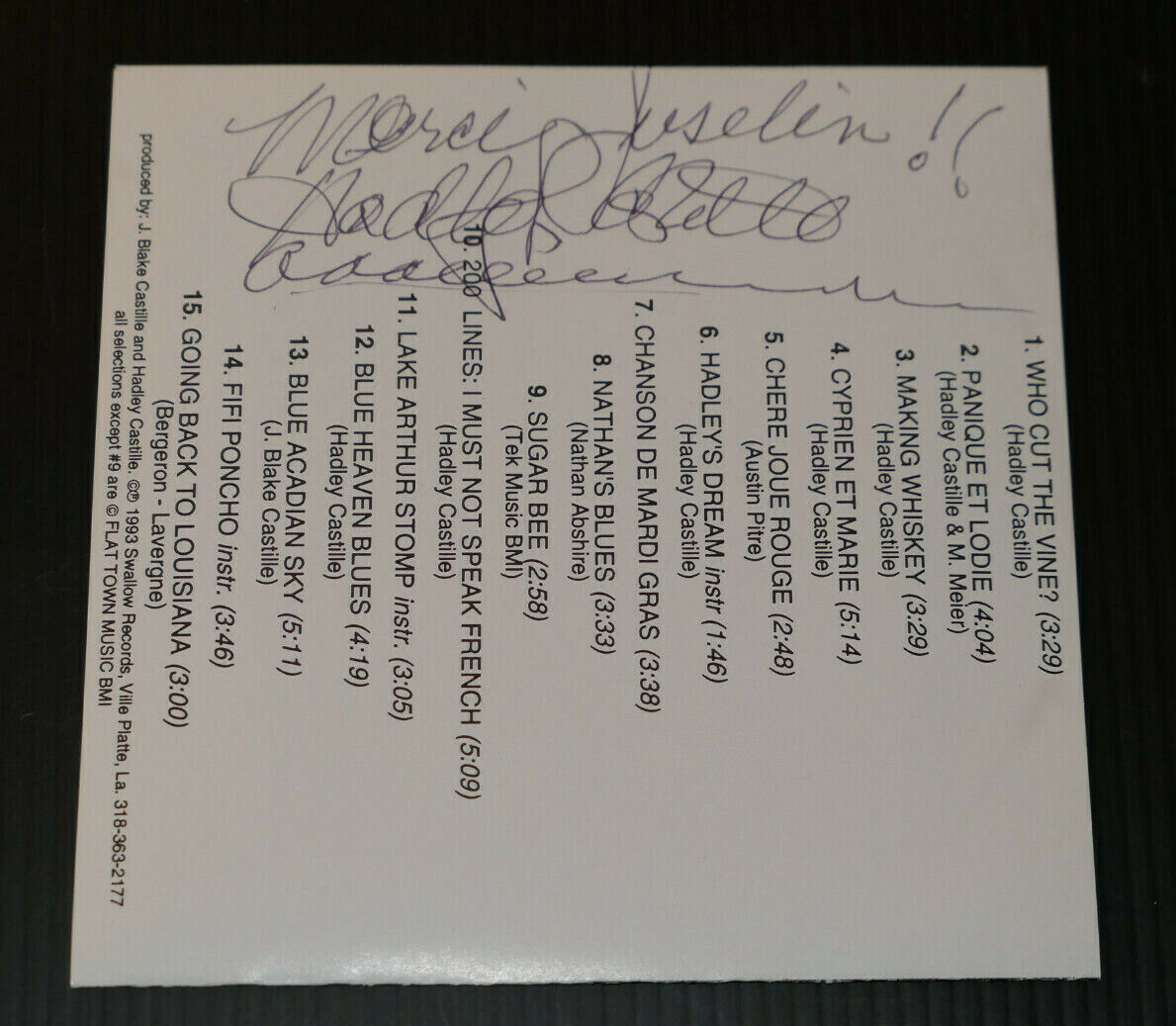 CD HADLEY J. CASTILLE AND THE LOUISIANA CAJUN BAND / CAJUN SWAMP FIDDLER / 1993