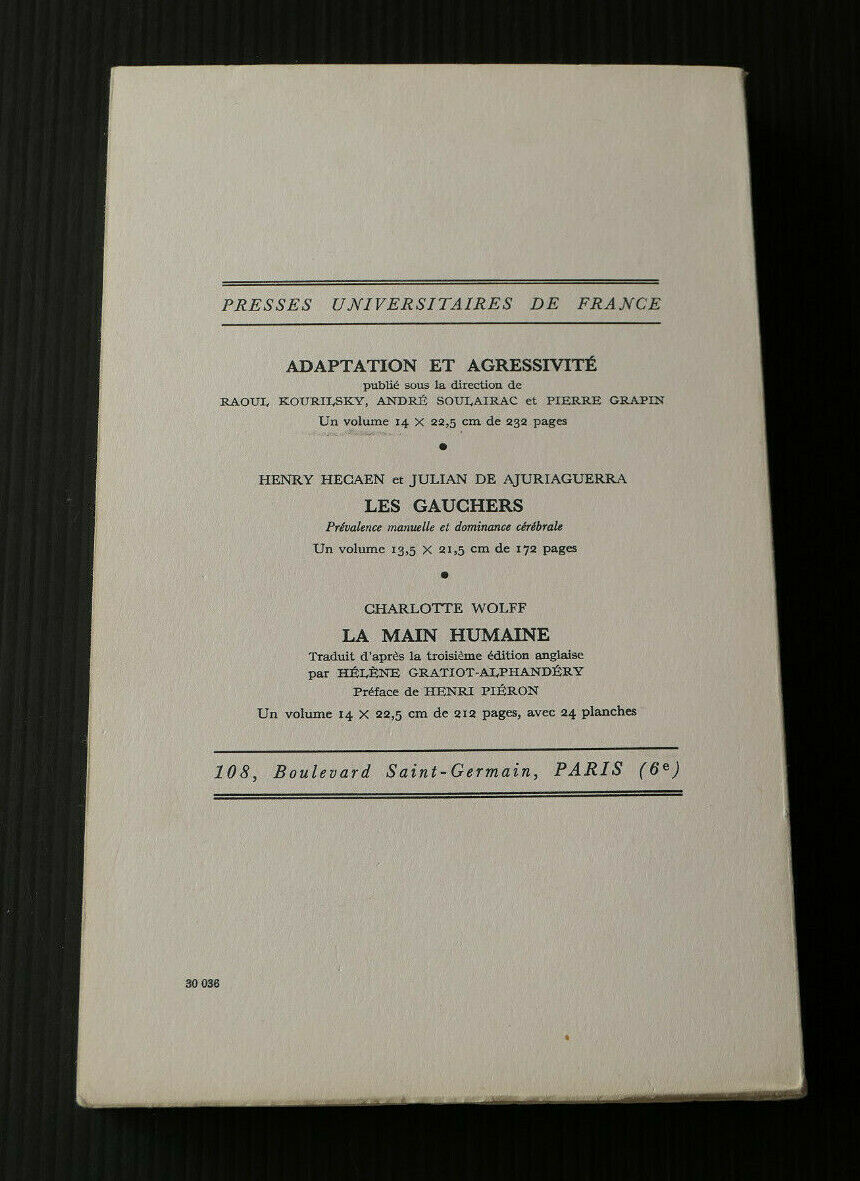 MAIN DROITE ET MAIN GAUCHE NORME ET LATERALITE / PUF 1968