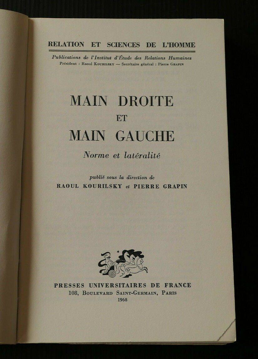 MAIN DROITE ET MAIN GAUCHE NORME ET LATERALITE / PUF 1968