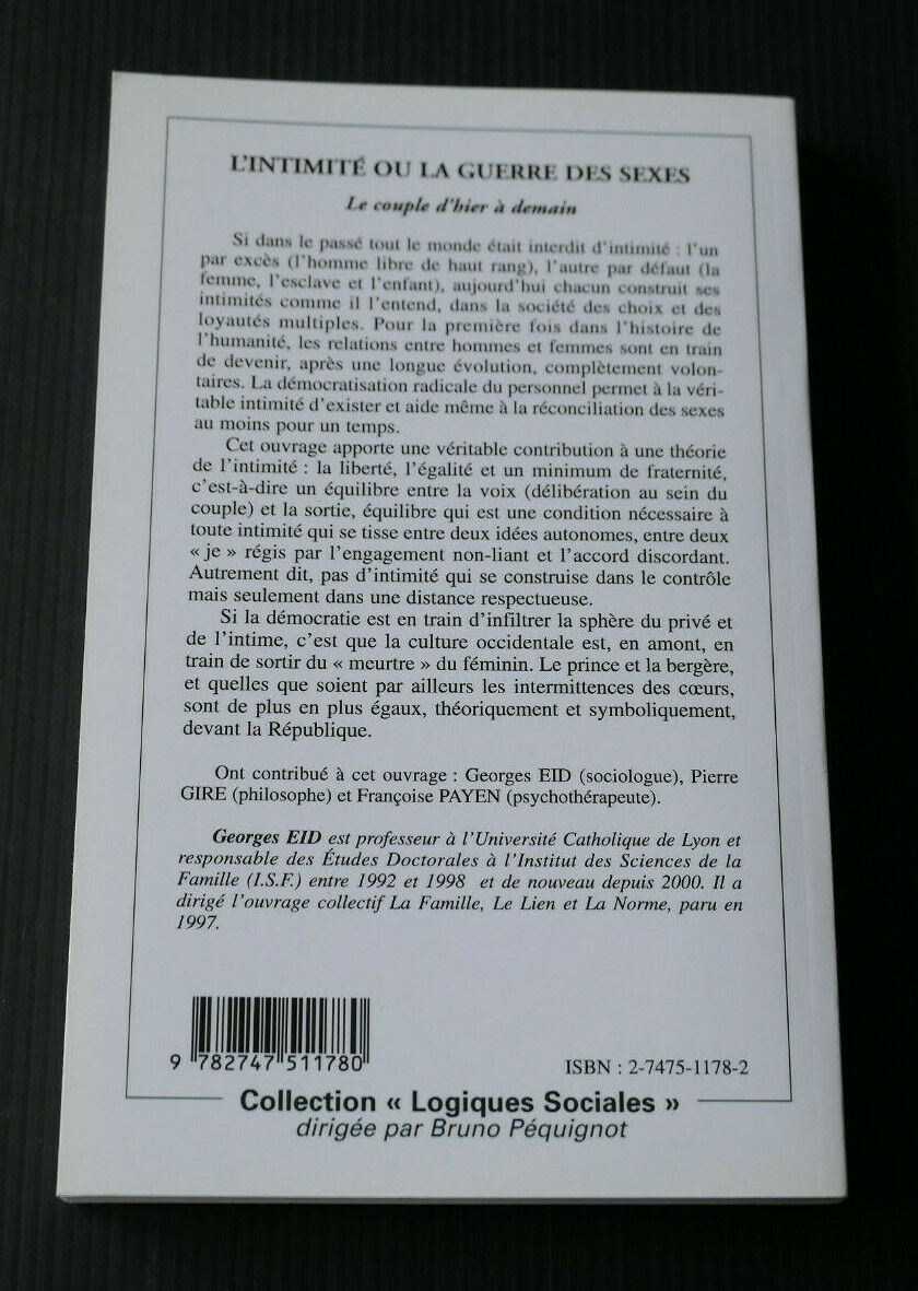 L'INTIMITE OU LA GUERRE DES SEXES / GEORGES EID / L'HARMATTAN 2001 / COUPLE