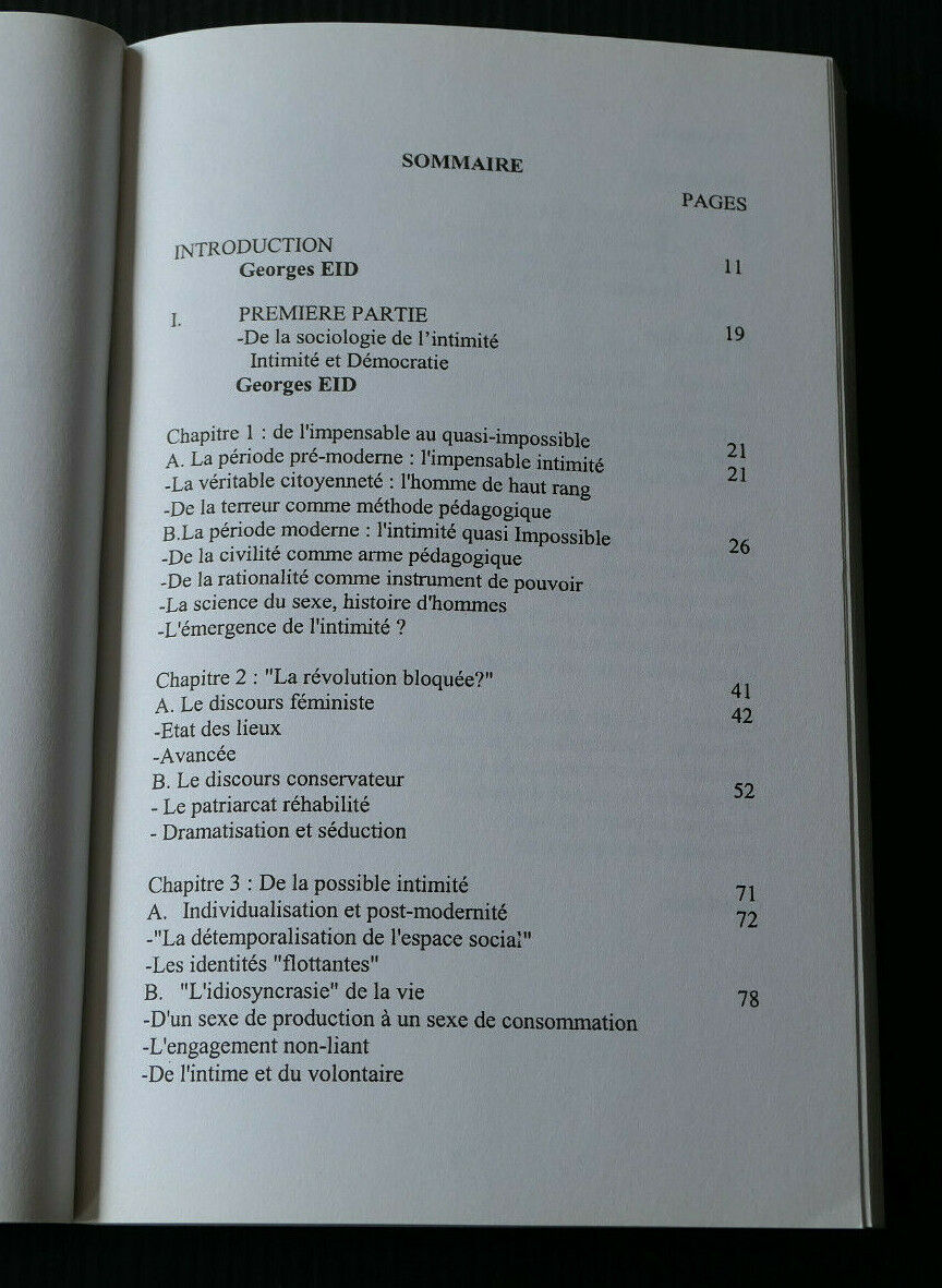 L'INTIMITE OU LA GUERRE DES SEXES / GEORGES EID / L'HARMATTAN 2001 / COUPLE