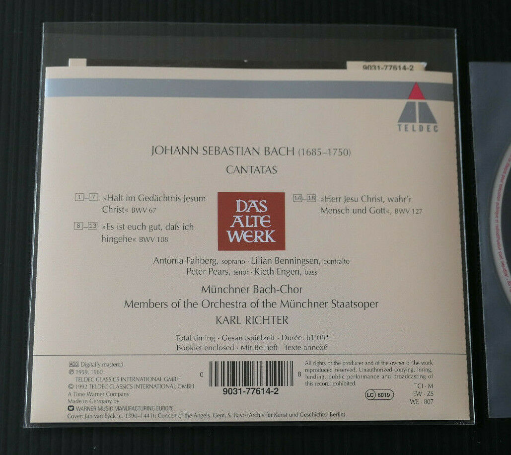 CD BACH / CANTATAS BWV 67 108 & 127 / KARL RICHTER / TELDEC 1992