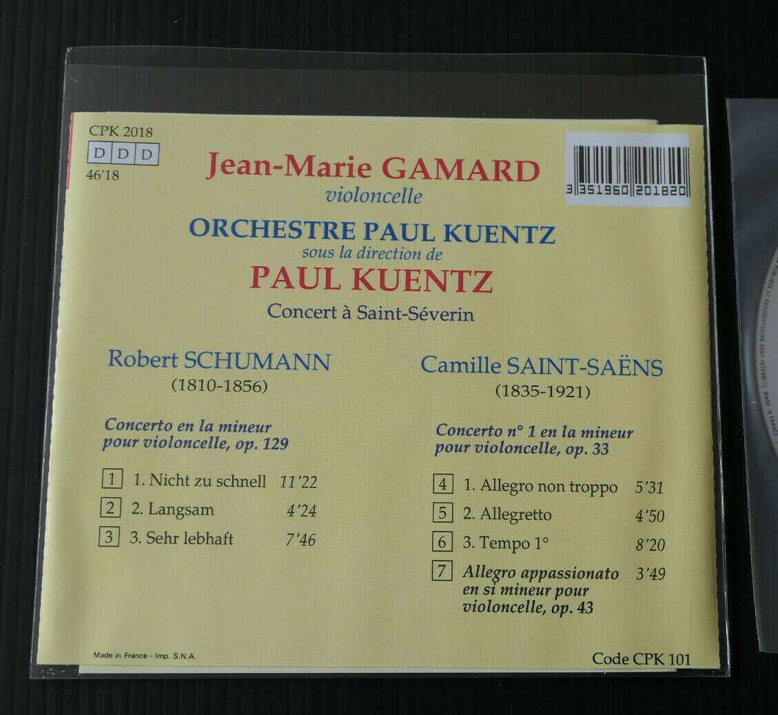CD JEAN-MARIE GAMARD / ORCHESTRE PAUL KUENTZ / CONCERT / SCHUMANN SAINT-SAENS