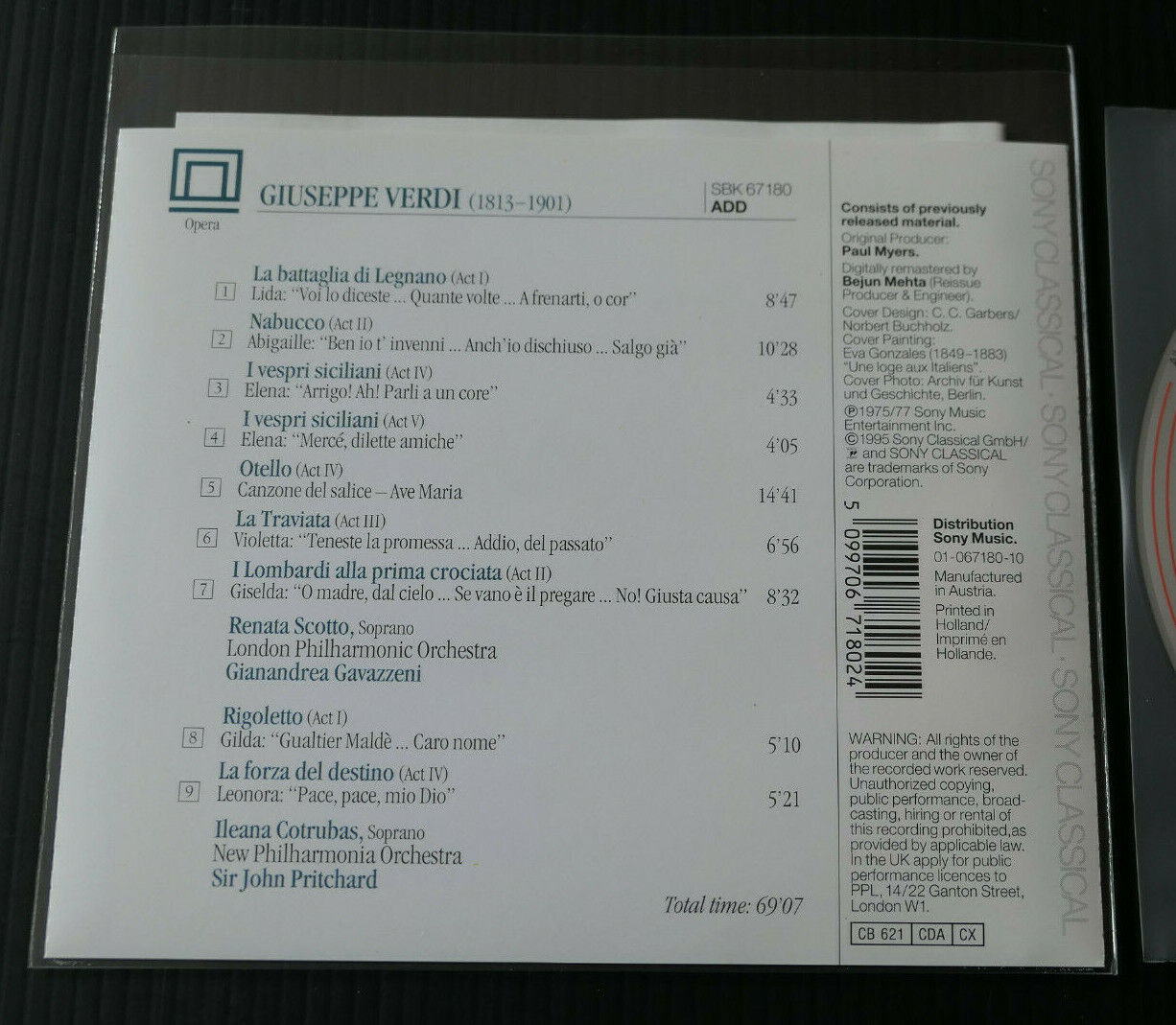 CD GIUSEPPE VERDI OPERA ARIAS / RENATA SCOTTO / ILEANA COTRUBAS / SONY 1995