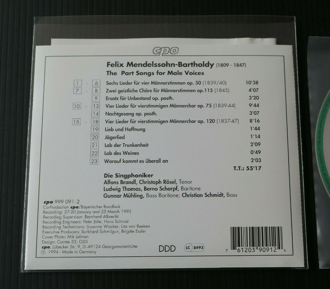 CD DIE SINGPHONIKER / SINGPHONIC MENDELSSOHN / CPO 1994