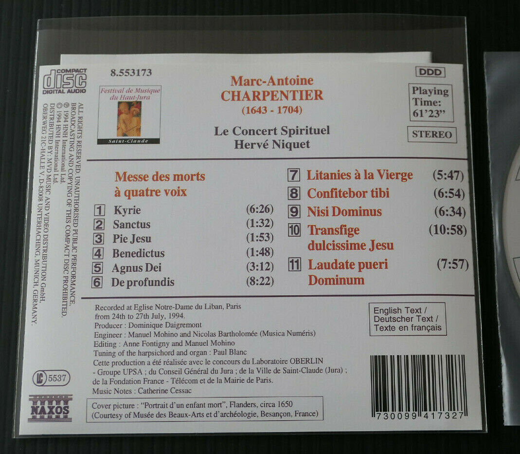 CD MARC-ANTOINE CHARPENTIER / LE CONCERT SPIRITUEL / HERVE NIQUET / NAXOS 1994