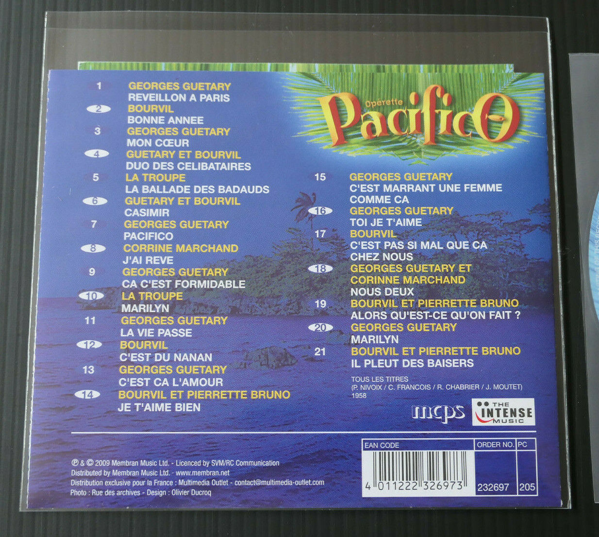 CD OPERETTE PACIFICO / BOURVIL GEORGES GUETARY PIERRETTE BRUNO CORINNE MARCHAND