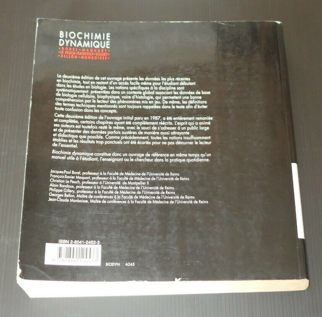 BIOCHIMIE DYNAMIQUE / COLLECTIF / DE BOECK UNIVERSITE 1997 / SCIENCE BIOLOGIE