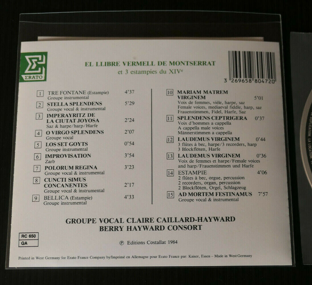 CD EL LLIBRE VERMELL DE MONTSERRAT / GROUPE VOCAL CLAIRE CAILLARD-HAYWARD / 1984