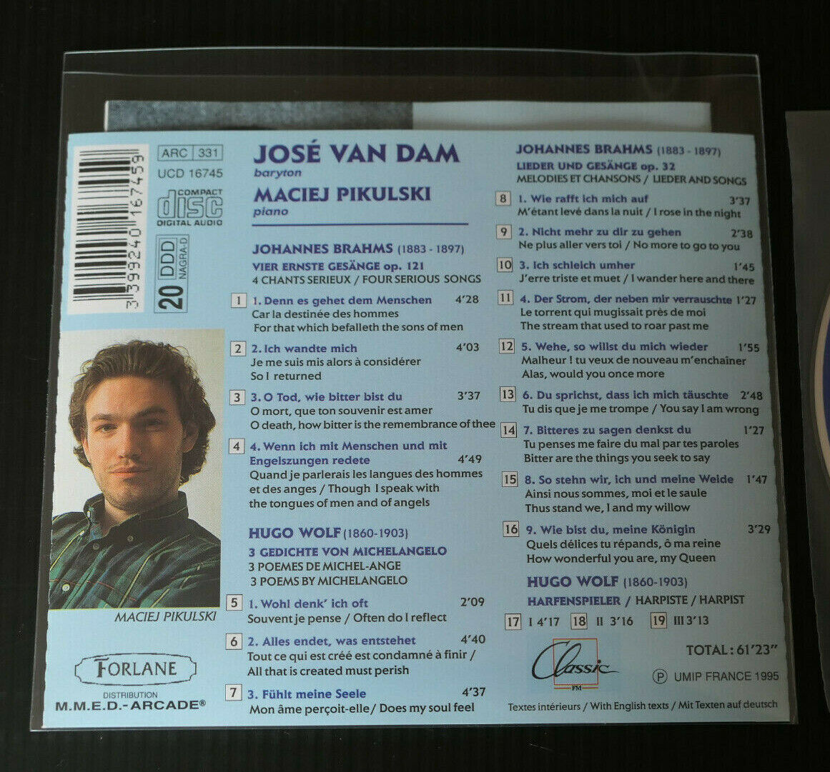 CD JOSE VAN DAM / BRAHMS / WOLF / MACIEJ PIKULSKI / FORLANE 1995