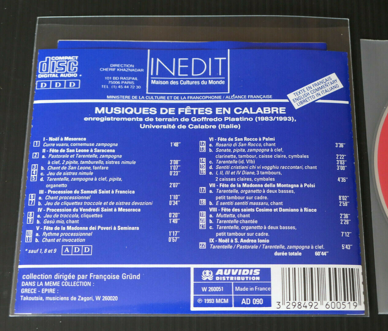 CD INEDIT / CALABRE / MUSIQUES DE FETES / GOFFREDO PLASTINO / 1993