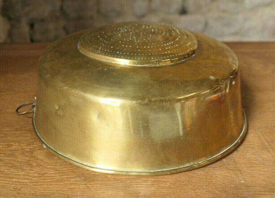 OLD YELLOW COPPER BRASS COLANDER 19TH CENTURY KITCHEN DECORATION