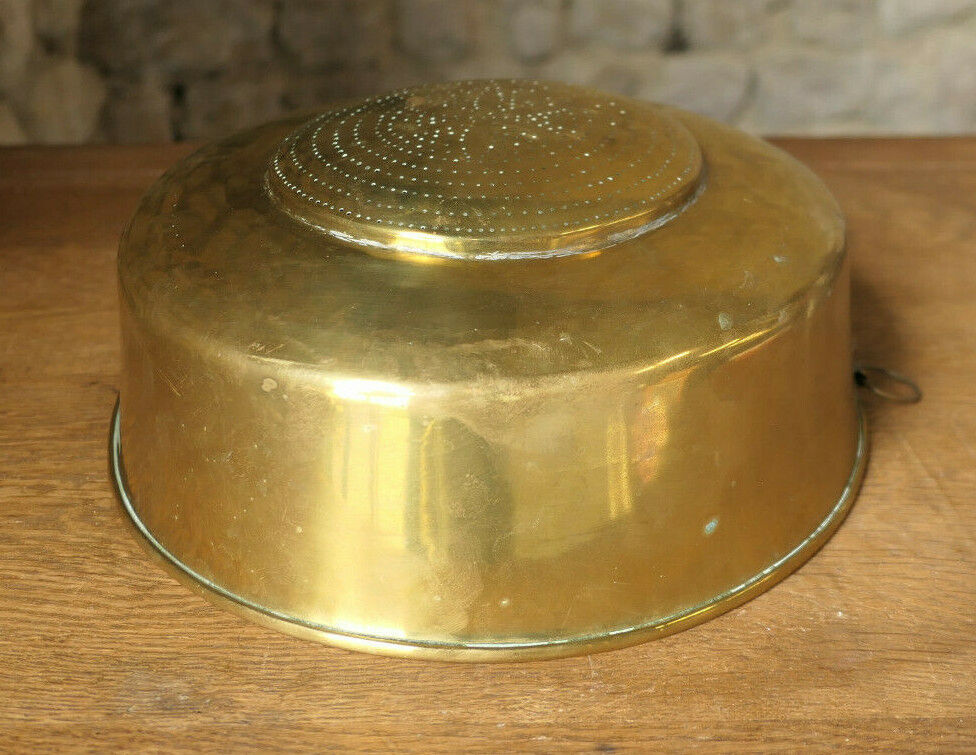OLD YELLOW COPPER BRASS COLANDER 19TH CENTURY KITCHEN DECORATION