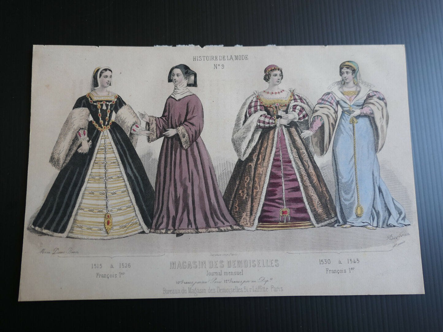 MAGASIN DES DEMOISELLES / FRENCH MODE / HAND COLOURED ENGRAVING