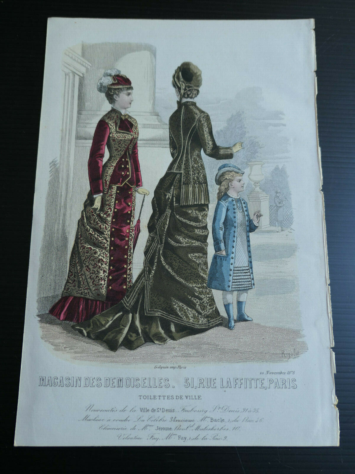 1878 MAGASIN DES DEMOISELLES FRENCH MODE HAND COLOURED ENGRAVING