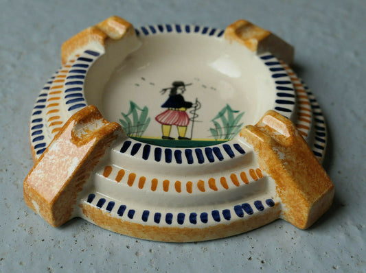 ANCIEN CENDRIER FAIENCE DE QUIMPER HB BRETAGNE DECO