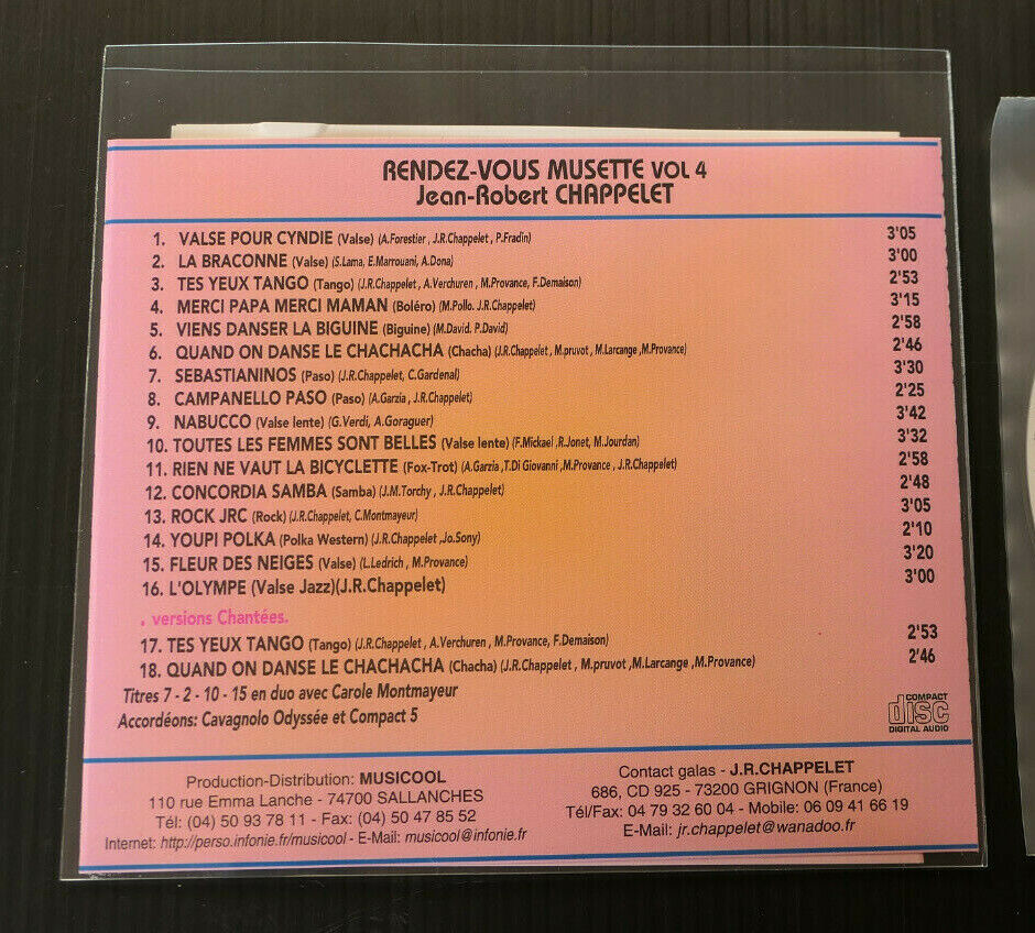 CD JEAN-ROBERT CHAPPELET / RENDEZ-VOUS MUSETTE VOL 4 / ACCORDEON / 18 TITRES