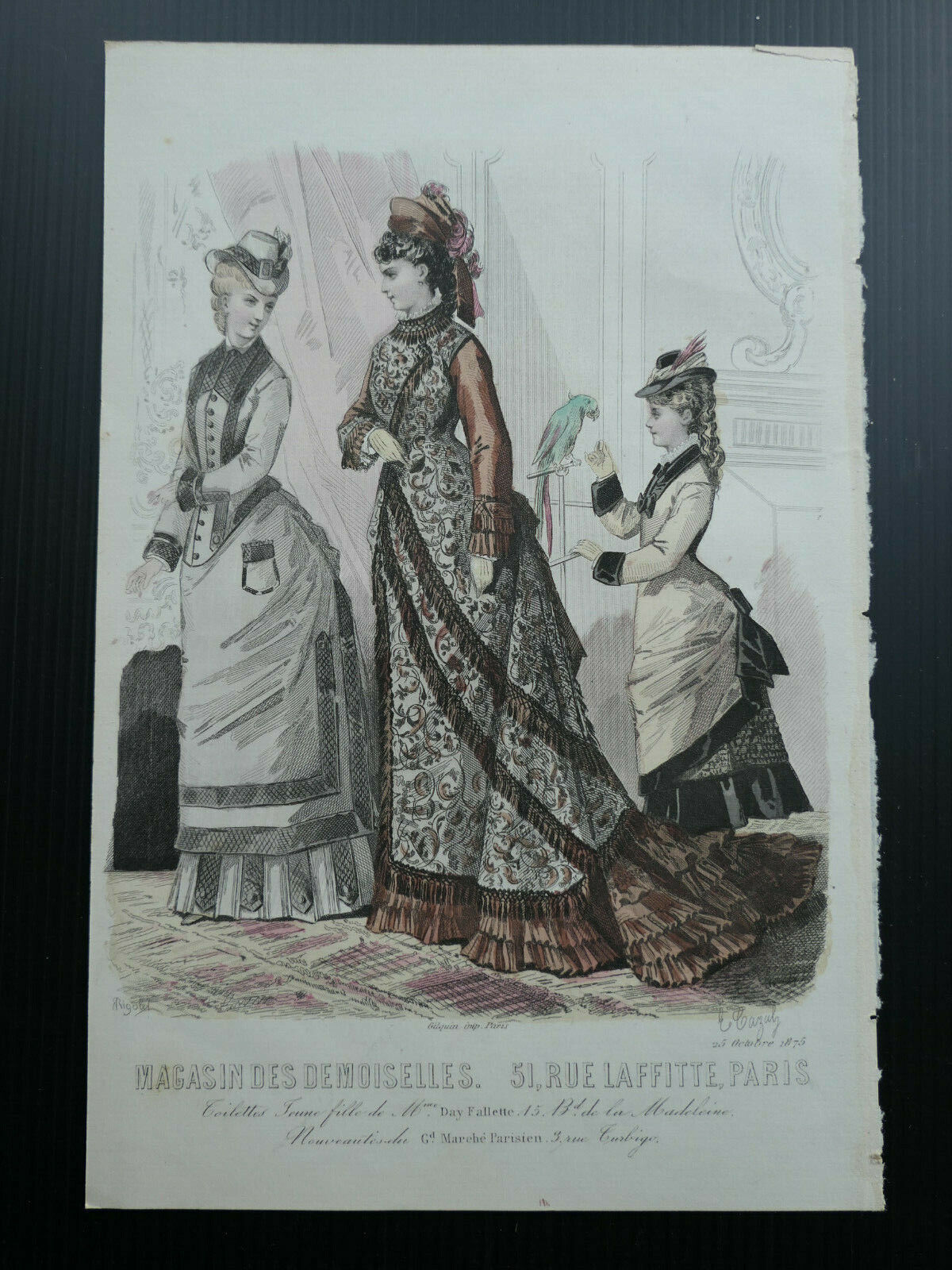 1875 MAGASIN DES DEMOISELLES MODE ENGRAVING HAND COLOURED