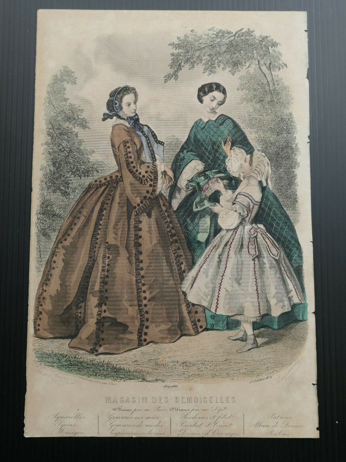 MAGASIN DES DEMOISELLES 1859 MODE ENGRAVING HAND COLOURED