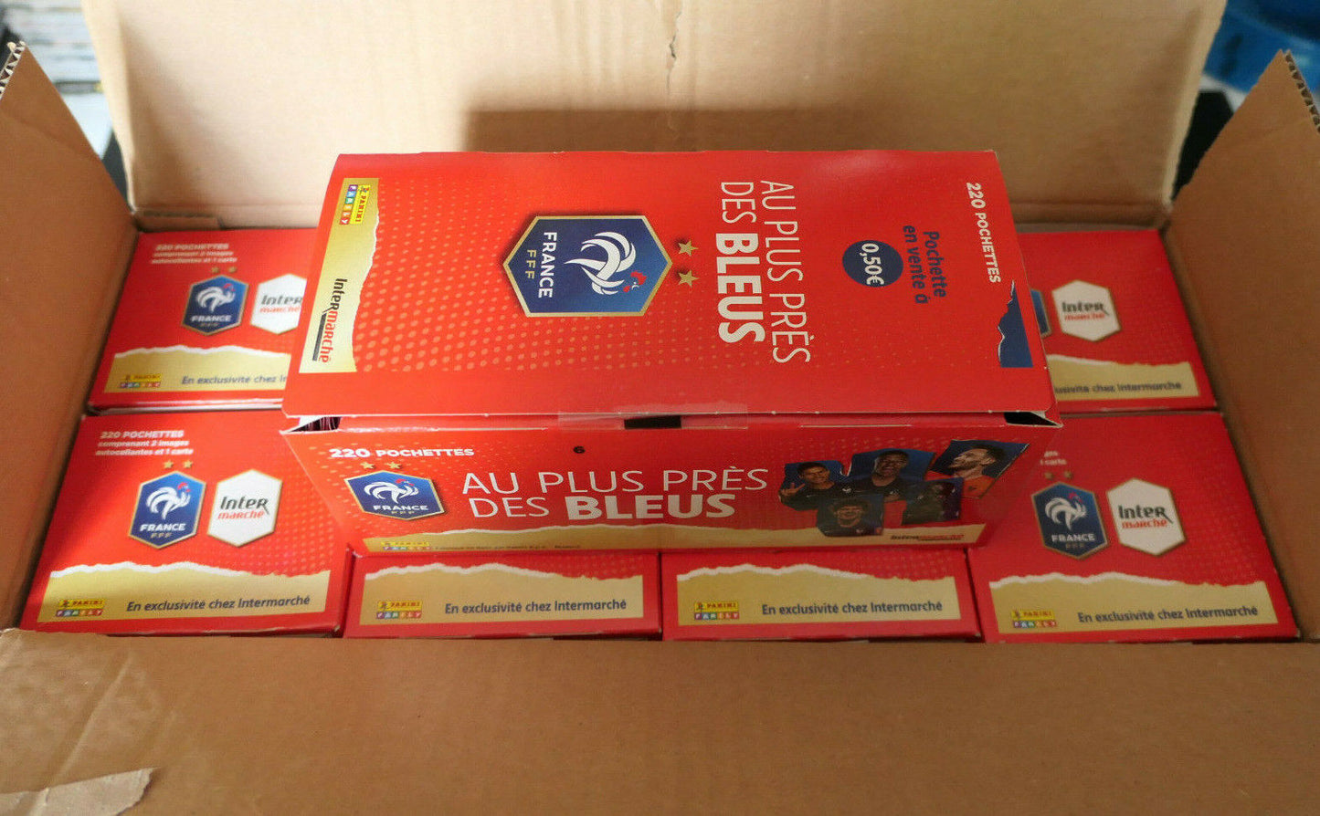 PANINI INTERMARCHE FFF FOOTBALL GROS LOT 15 ALBUMS NEUFS + 8 CARTONS POCHETTES