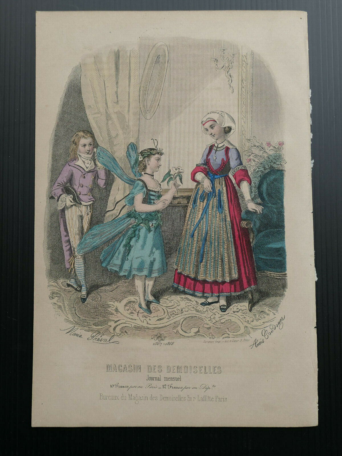 MAGASIN DES DEMOISELLES 1867-1868 FRENCH MODE ENGRAVING HAND COLOURED