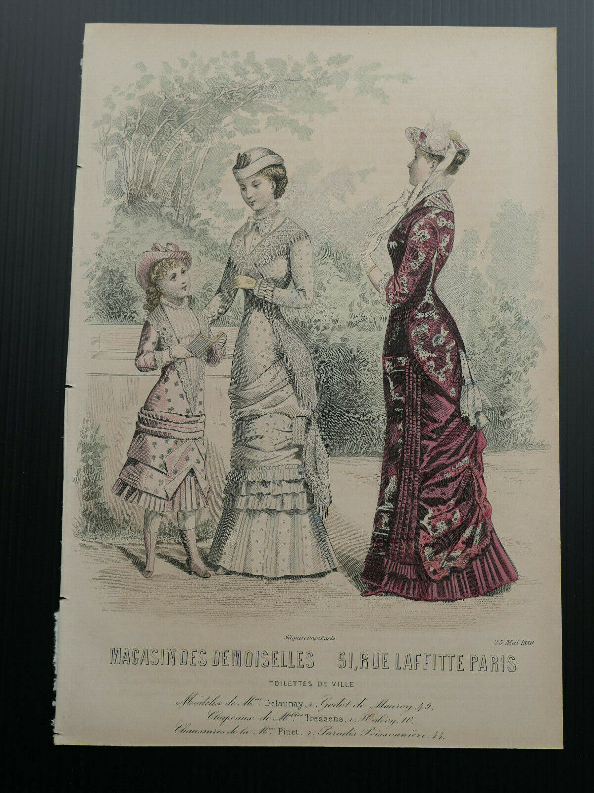 MAGASIN DES DEMOISELLES 1880 MODE ENGRAVING HAND COLOURED FRANCE