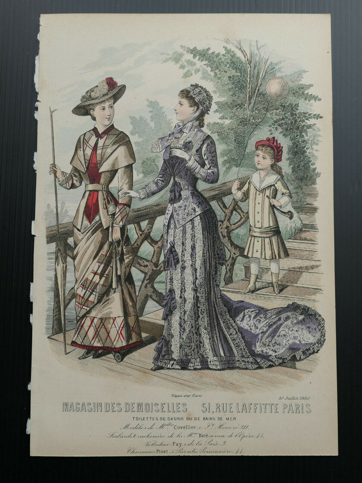 1880 / MAGASIN DES DEMOISELLES FRENCH MODE ENGRAVING HAND COLOURED