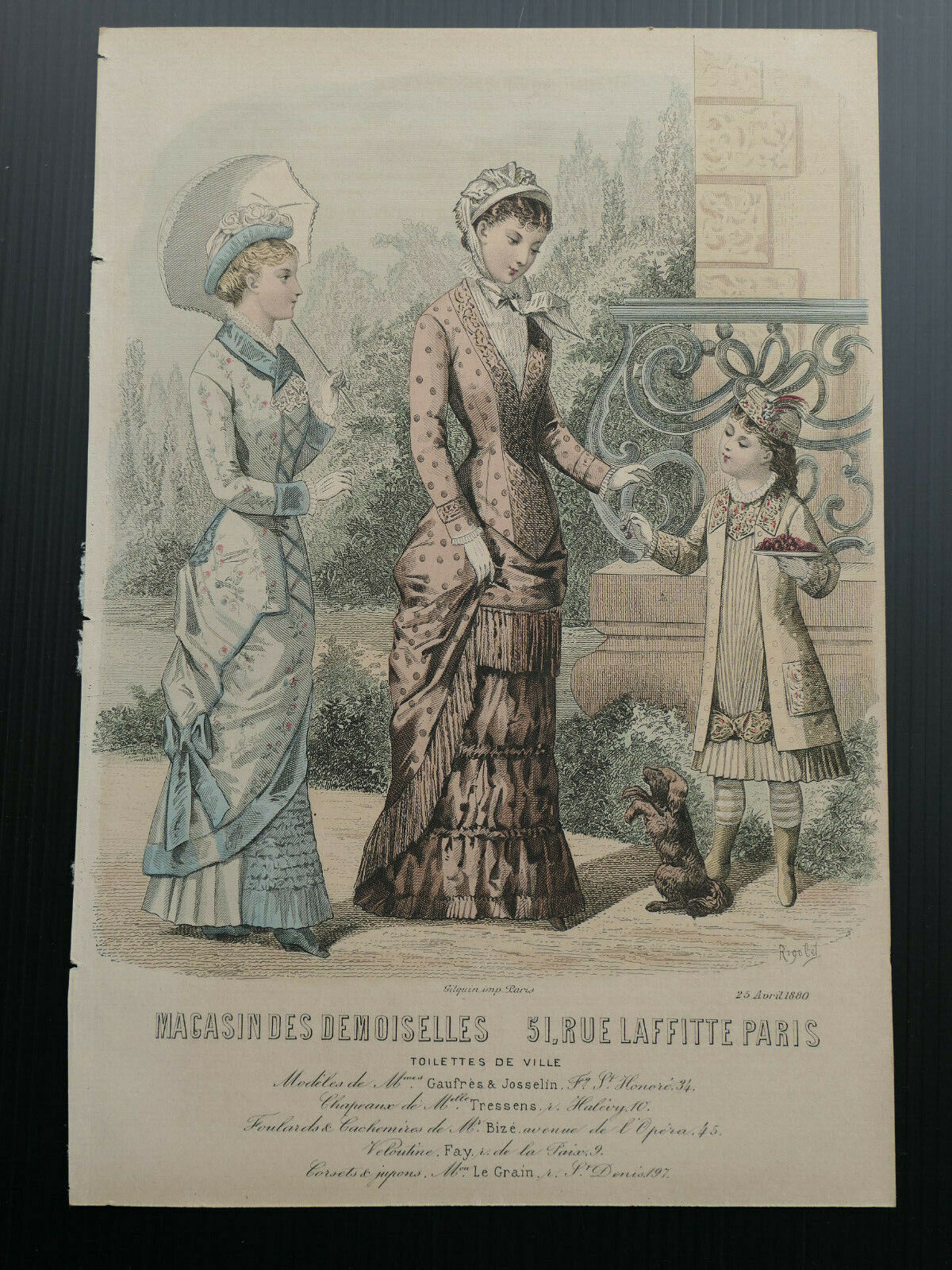 MAGASIN DES DEMOISELLES 1880 FRANCE MODE ENGRAVING HAND COLOURED