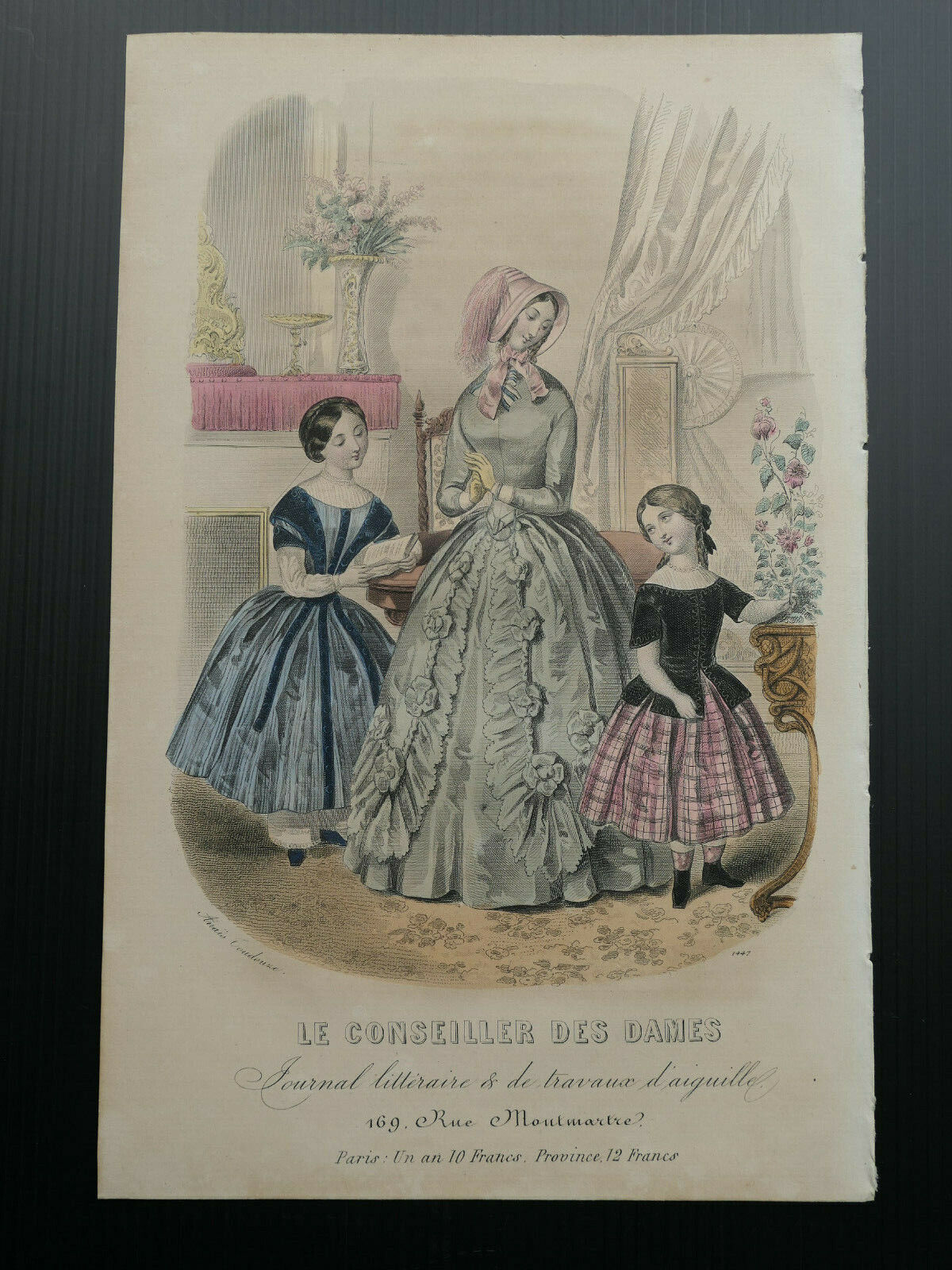 MAGASIN DES DEMOISELLES FRENCH MODE ENGRAVING / HAND COLOURED