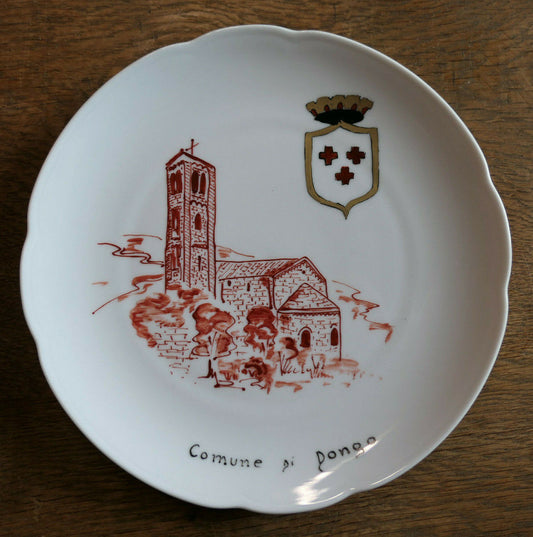 ASSIETTE HANDPAINTED SOUVENIR PLATE ITALY CHIESA COMUNE DI DONGO EGLISE CHURCH
