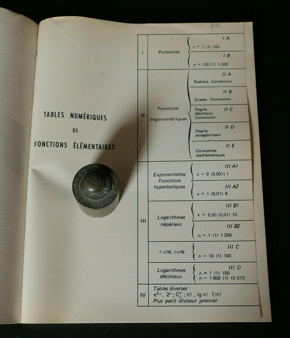 TABLES NUMERIQUES DE FONCTIONS ELEMENTAIRES / LABORDE DUNOD 1979 MATHEMATIQUES