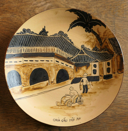 ASSIETTE HANDPAINTED DECO PLATE VIETNAM VIET TRUNG BAT TRANG CHUA CAU HOI AN