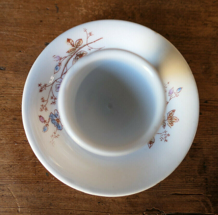 ANCIEN COQUETIER AVEC COUPELLE DECOR FLORAL PEINT A LA MAIN HANDPAINTED EGGCUP