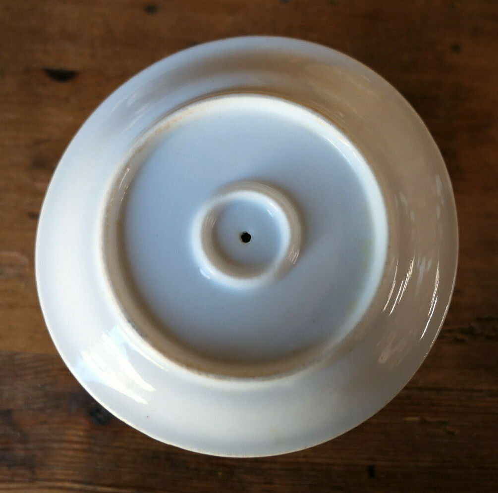 ANCIEN COQUETIER AVEC COUPELLE DECOR FLORAL PEINT A LA MAIN HANDPAINTED EGGCUP