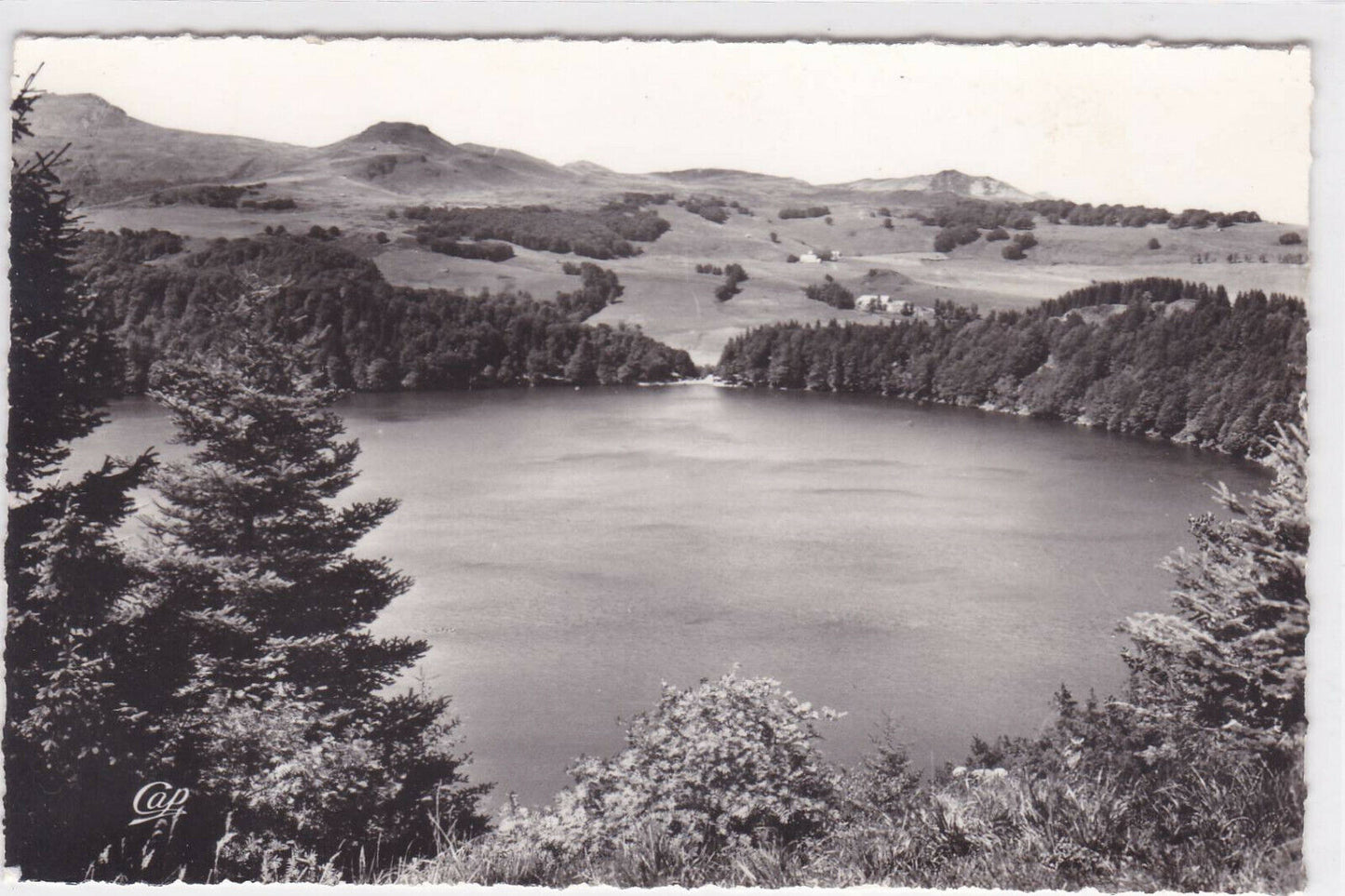 BLACK & WHITE POSTCARD CPSM AUVERGNE LAKE PAVIN