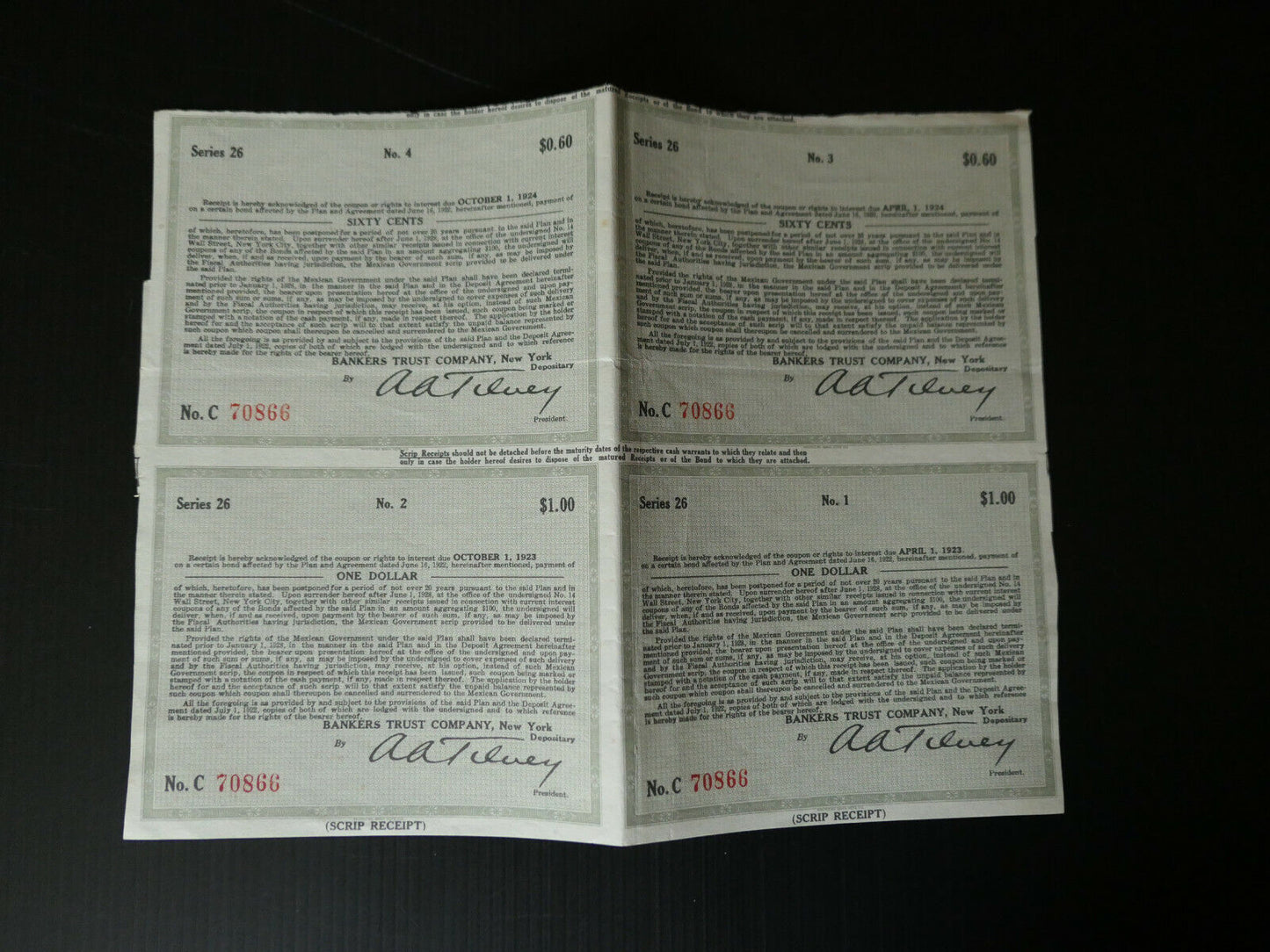 LOT RECEIPT BANKERS TRUST COMPANY 1923 1924 BOND PLAN AND AGREEMENT 1922 USA NY