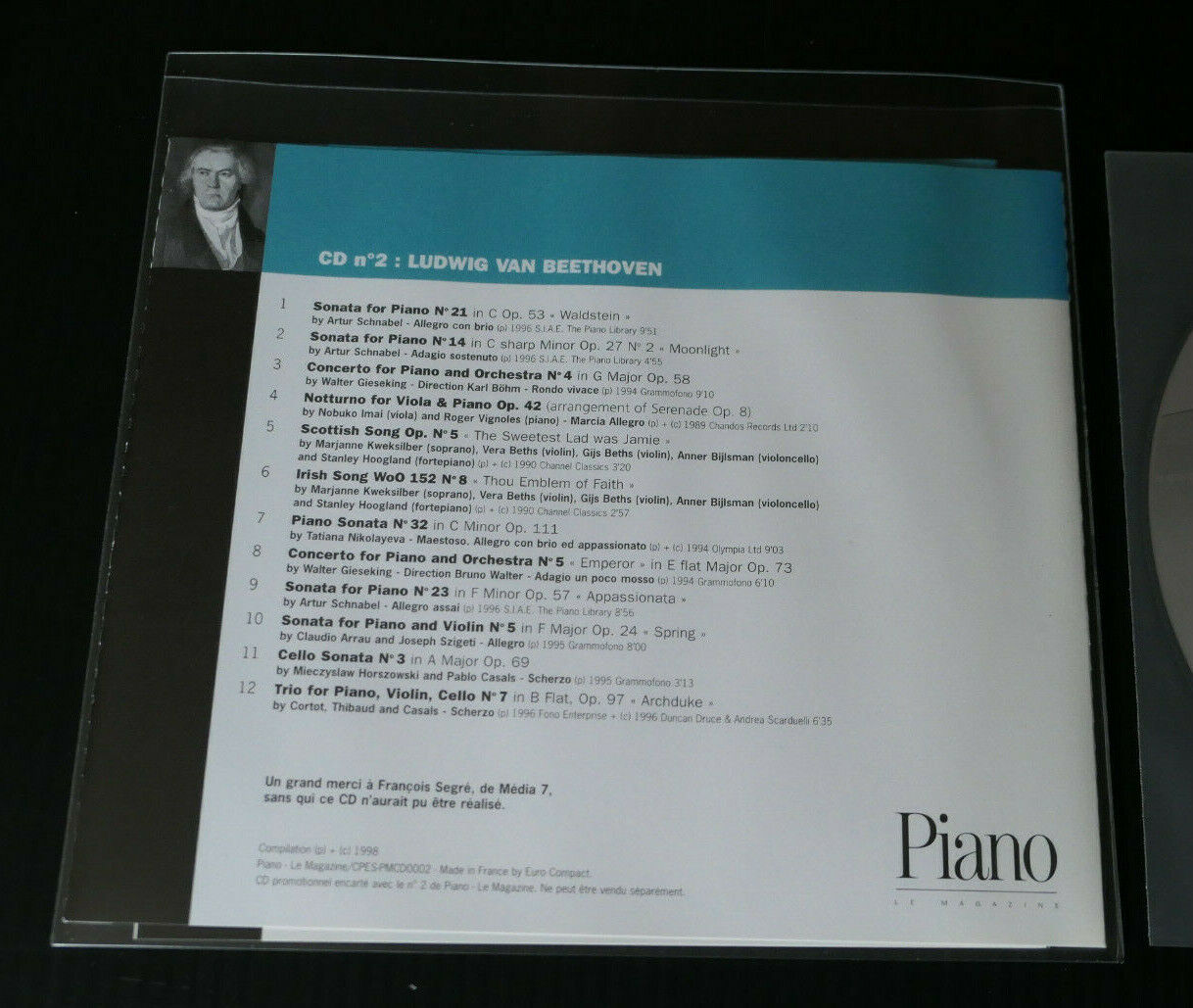 CD PIANO LE MAGAZINE CD2 / LUDWIG VAN BEETHOVEN / COMPILATION 1998