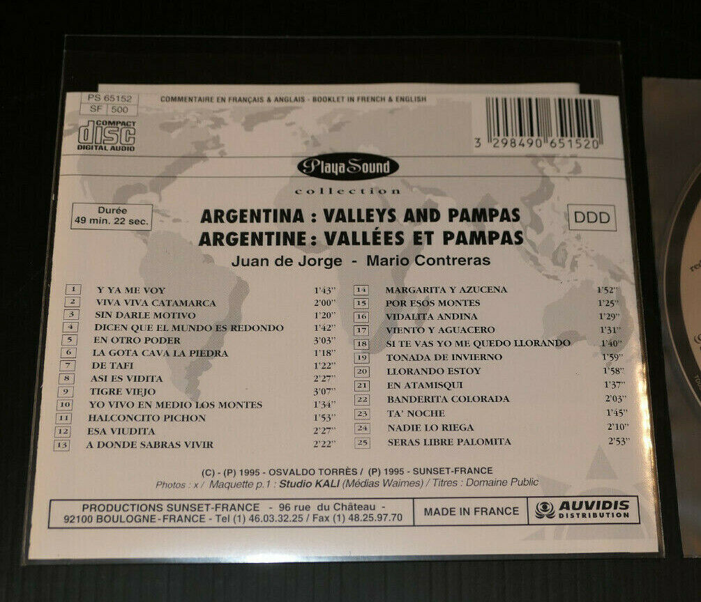 CD ARGENTINA VALLEYS AND PAMPAS / JUAN DE JORGE / MARIO CONTRERAS / PLAYA SOUND