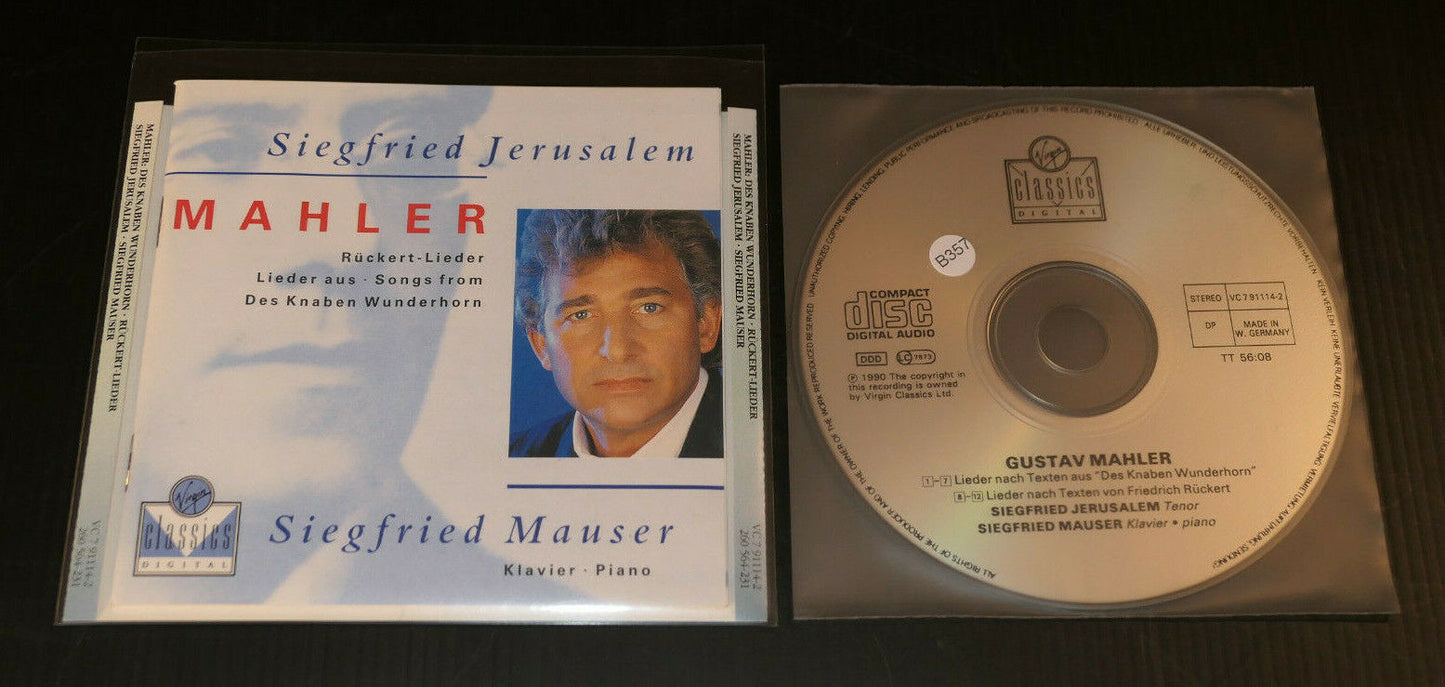 CD GUSTAV MAHLER / SIEGFRIED JERUSALEM TENOR / SIEGFRIED MAUSER PIANO / 1990