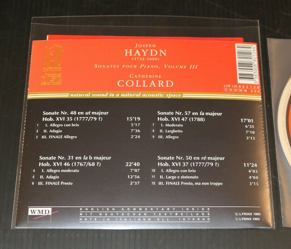 CD HAYDN / CATHERINE COLLARD / SONATES POUR PIANO VOLUME III / LYRINX 1993
