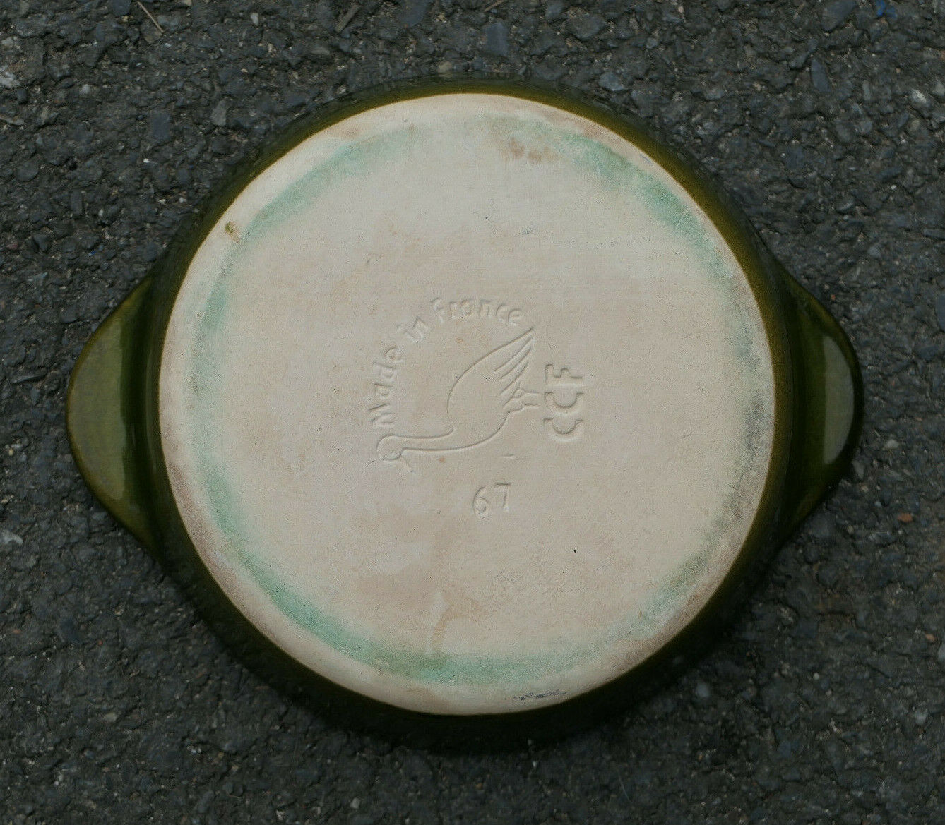 PLAT CAQUELON VINTAGE FAIENCE CERAMIQUE VERNISSEE CCF CIGOGNE
