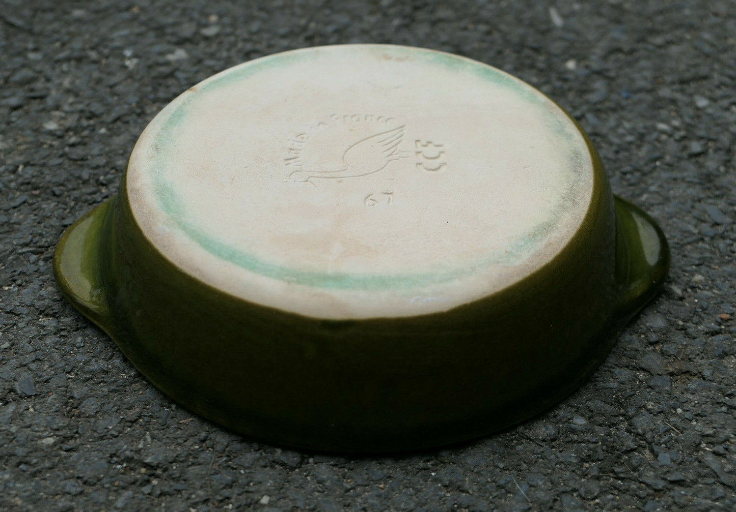 PLAT CAQUELON VINTAGE FAIENCE CERAMIQUE VERNISSEE CCF CIGOGNE